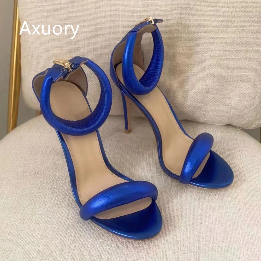 Women's High Heeled Sandals Genuine Leather Peep Toe Rhinestone Ankle Cross Tied Wedding Shoes Summer High Heels Sandals Woman