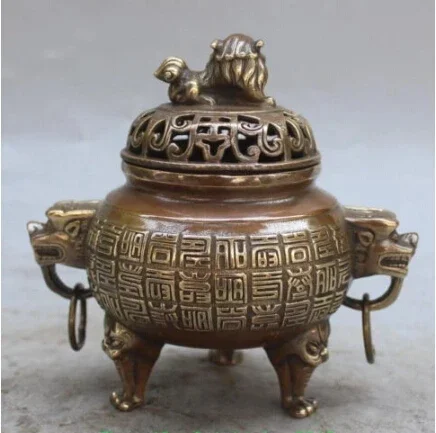 6-дюймовая китайская маркированная бронзовая статуя фэншуй льва дракона зверя