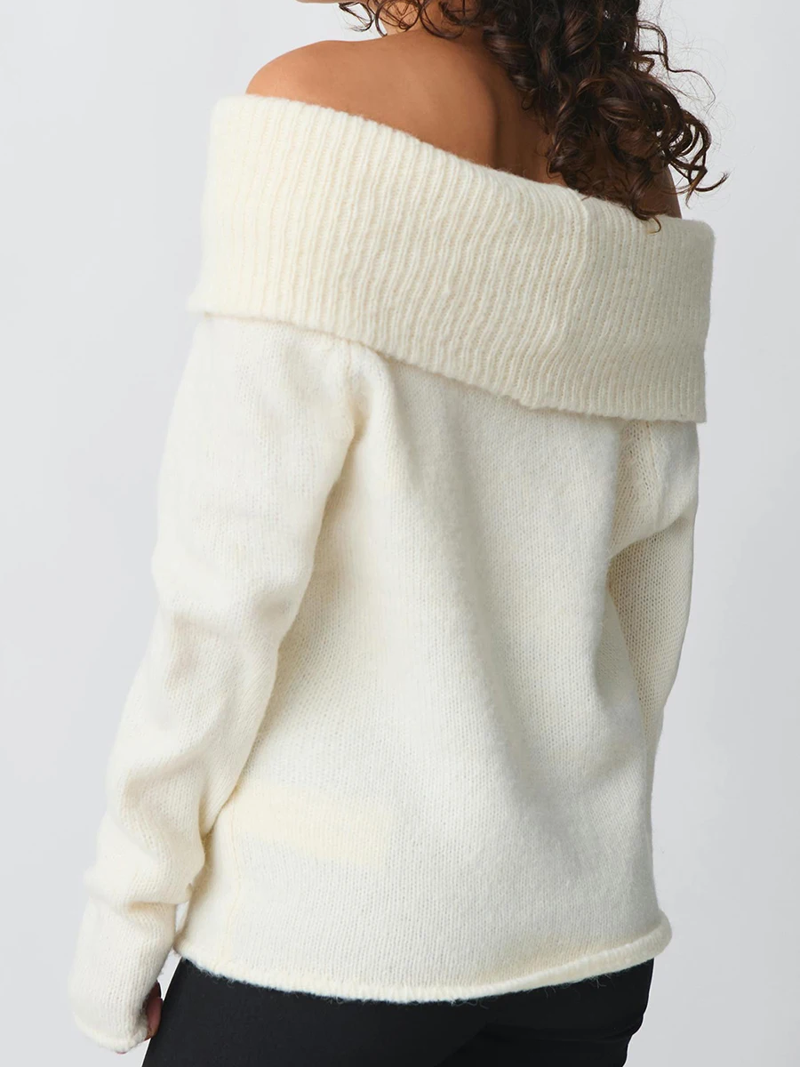 Женские свитера с открытыми плечами и длинными рукавами в рубчик осенние топы на