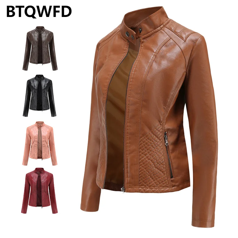 Enlarge Autumn Jackets Women's Winter Coat Female Clothing 2022 New Stand Collar Lady Fashion Long Sleeve PU Leather Motor Biker Outwear