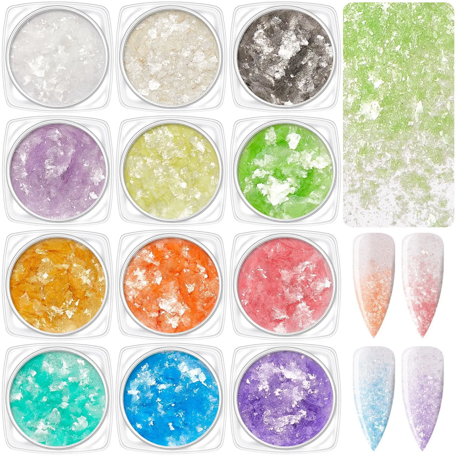 Nail Art Glitter Nail Chips Fancy Aurora Crystal Chips Holographic Sequins Charming White Sheet 3D Decorations 1 Jar