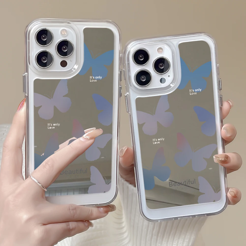 

ins Butterfly Mirror Phone Case for IPhone 14 Plus 13Pro 12Pro 11 Pro Max Soft Acrylic Protection Shell for IPhone 14 13 12 11