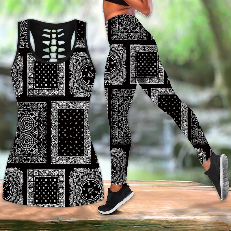 

Women Leggings Fashion 3D Printed Floral Combo Legging + Tank Sexy Elastic Female Skinny Leggings Set