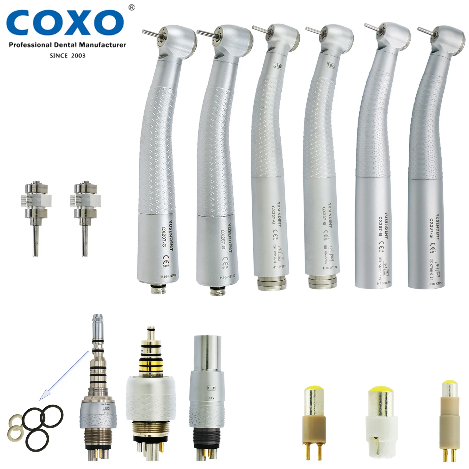 COXO Dental Fiber Optic High Speed Handpiece Air Turbine Coupling 6 Pin Standard/Torque Big Head Handpiece Fit KAVO NSK W-H