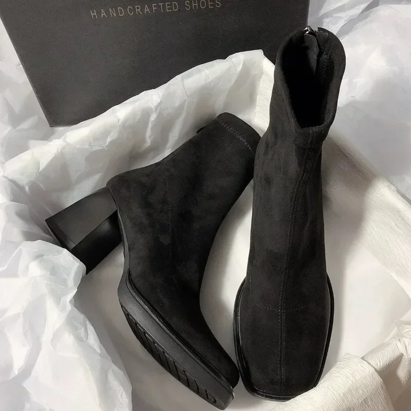 Осенне-зимние эластичные ботильоны женские дизайнерские винтажные туфли на