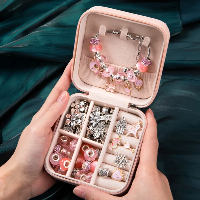 

Children's Handmade DIY Bracelet Making Accessories Silvery Heart Circular Animal Beads Toys for Girls Birthday Gift Jewelry Set