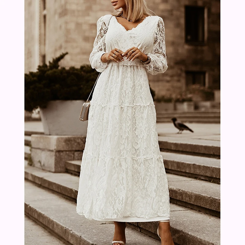 

Женское длинное вечернее платье Ordifree, белое кружевное пляжное платье-туника макси с открытой спиной и длинным рукавом, лето 2023