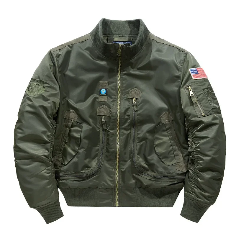 Autumn/Winter Thickened Aviation Pilot Flight Jacket Men's Baseball Cap Cropped Tactical Stand Collar Casual Loose Fit