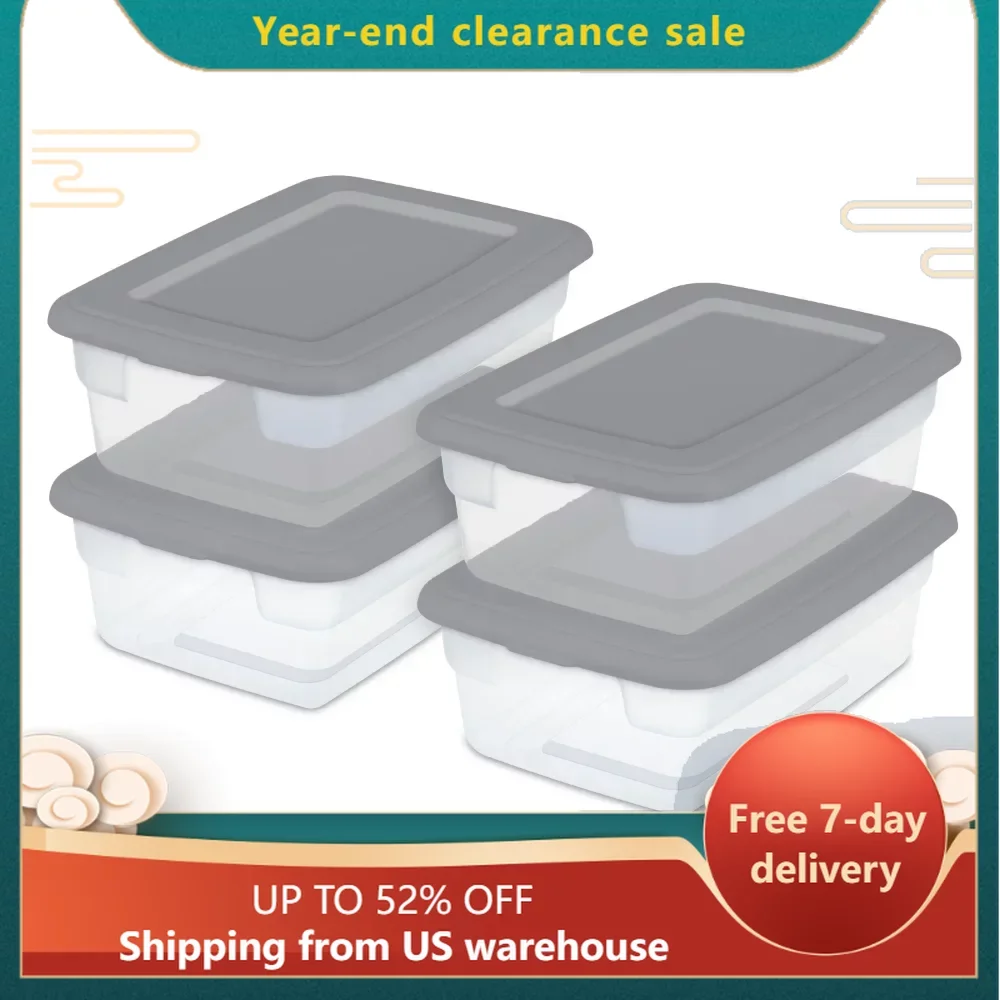 

Free Shipping Plastic Storage Box Wardrobe Organizers for Room 16 Count Gray and Clear Organizer Boxes Travel Bedroom Organizing