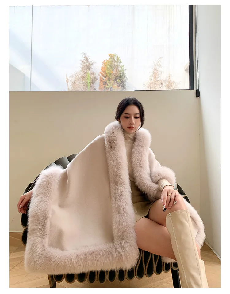 Большой женский роскошный зимний шарф с отделкой из натурального Лисьего меха