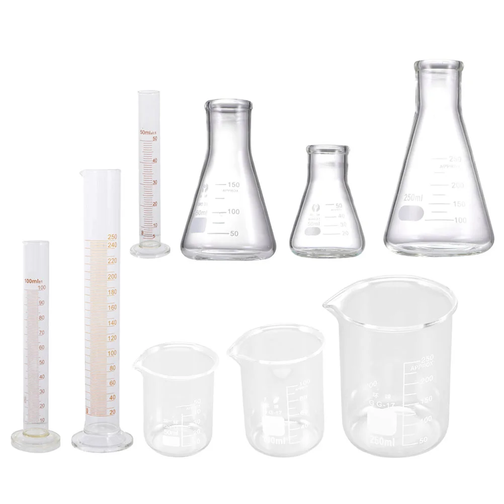 

Flask Cylinder Beaker Measuring Chemistry Laboratory Graduated Erlenmeyer Glassware Measurementbeakers Science Flaskscup Set