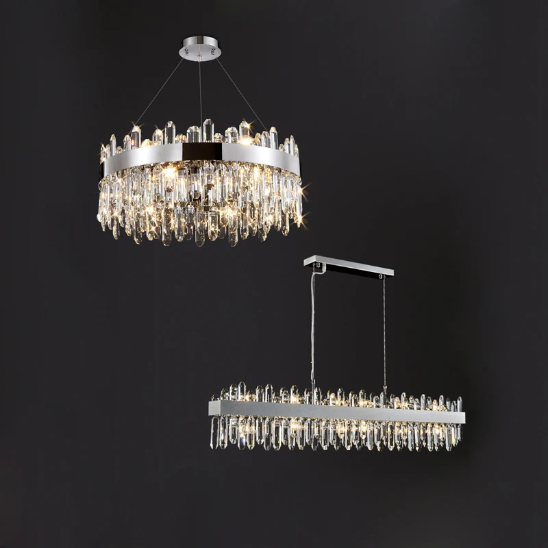 

Silver Gold Crystal Dimmable LED Chandelier Lighting Hanging Lamps Lustre Suspension Luminaire Lampen For Foyer