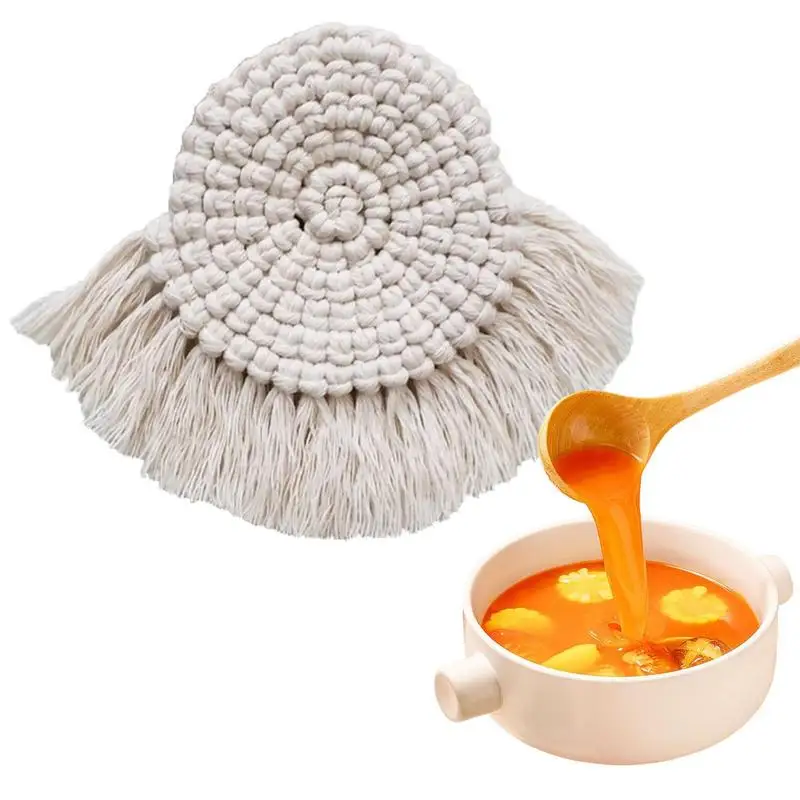 

Nordic Style Handmade Cup Pad Heat Resistant Bohemian Woven Coaster For Home Table Kitchen Office Decoration