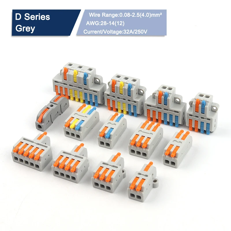 5PCS Universal Compact Wire Connector Splitter Quick Electrical Cable Splice Terminal Block For 28-12AWG Small Wiring Connectors |