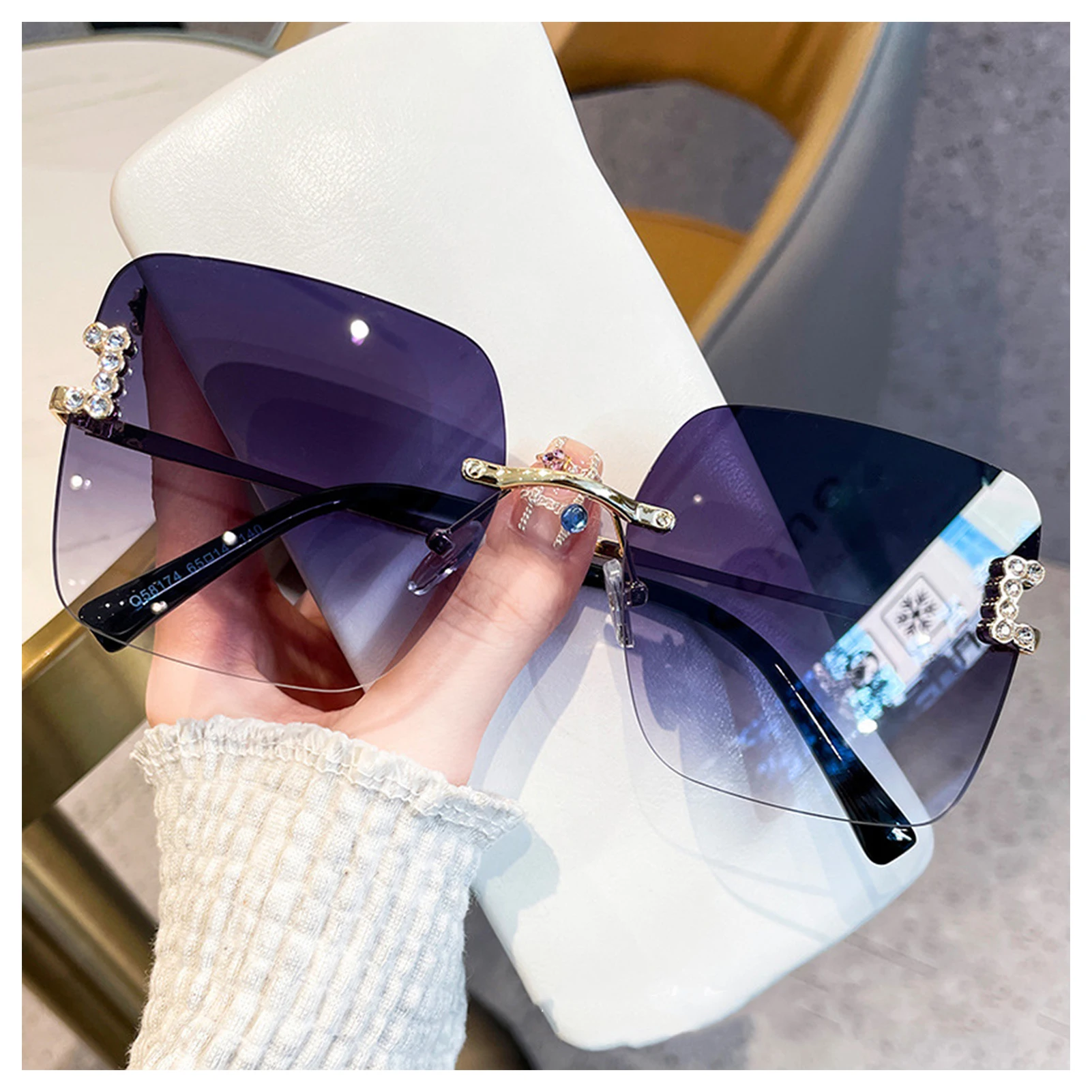 

Rimless Rectangle Oversize Sunglasses Oversized Rimless Diamond Cutting Lens Classic Eyewear for Vacation Daily Wear Car Driving