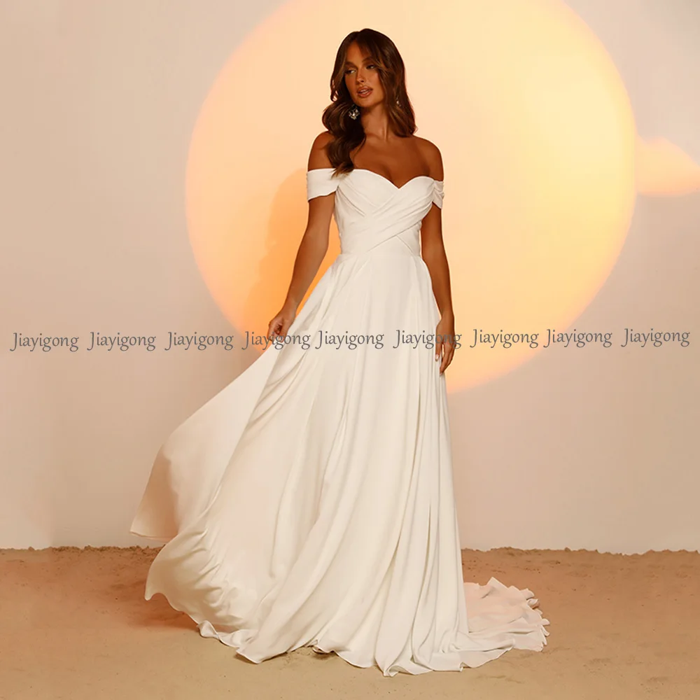 

Jiayigong Simple Modern Wedding Dress Off The Shoulder Sweetheart Draped Jerset Stretch A Line Women Bridal Gown Custom Size