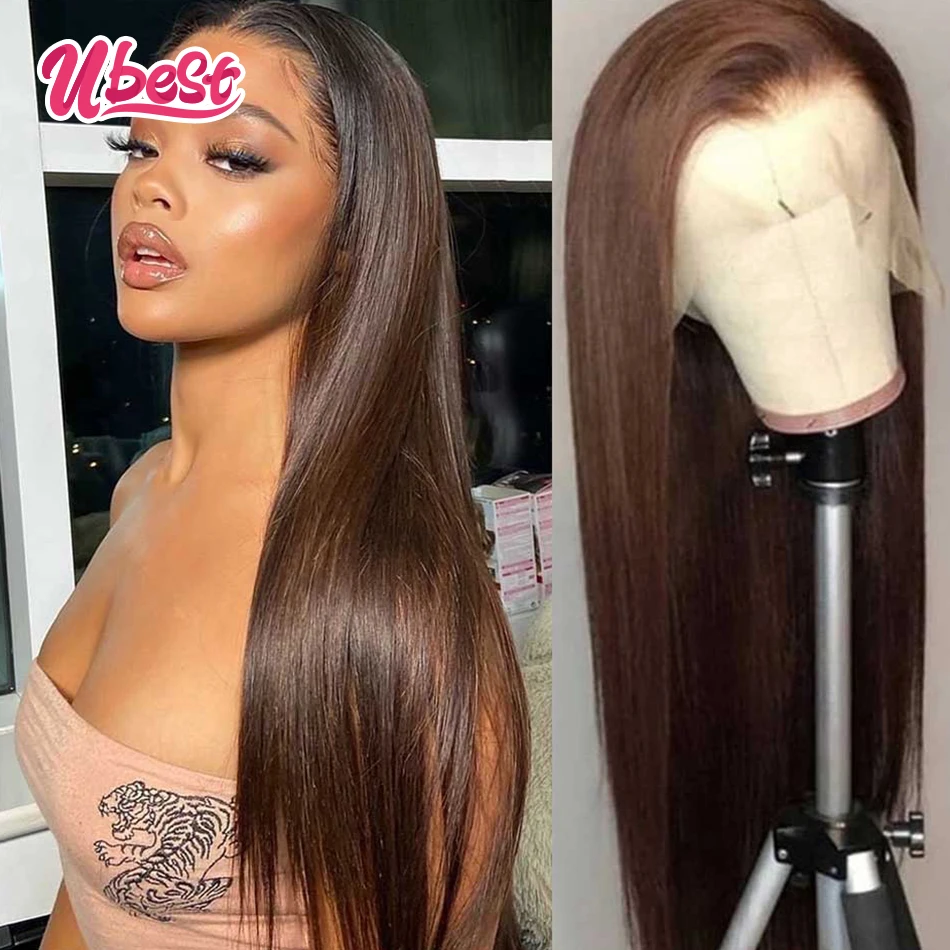 

Парик каштанового цвета 13X 6 на сетке спереди, 30 дюймов, бразильские прямые парики из человеческих волос, коричневый прозрачный парик на сетк...