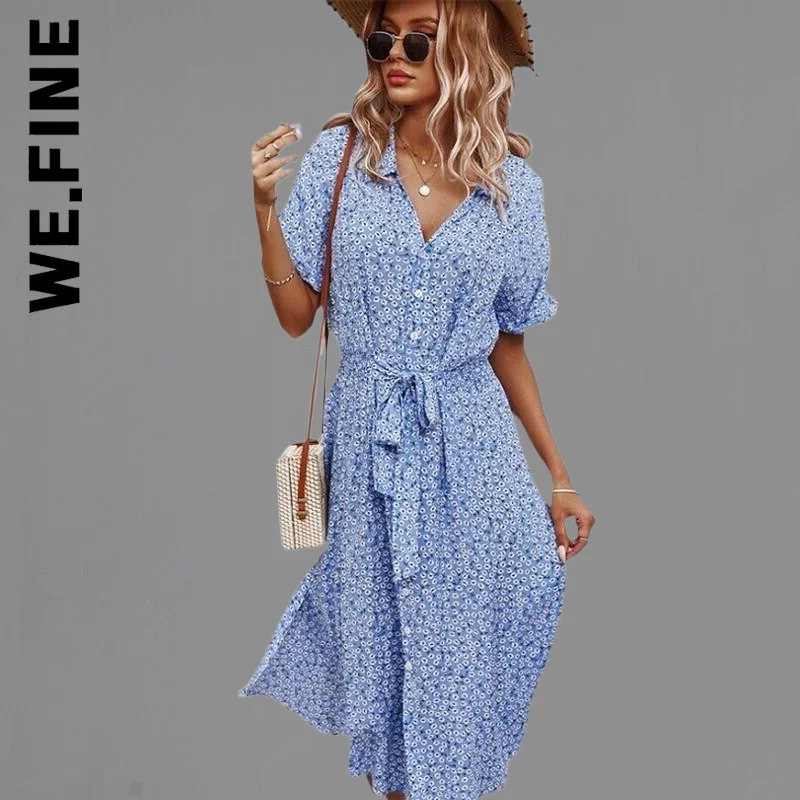 

We.Fine Dress New Women Floral Print New Casual Spring Women Bandage Dress Summer Beach Dress Vestidos Female Dress Woman