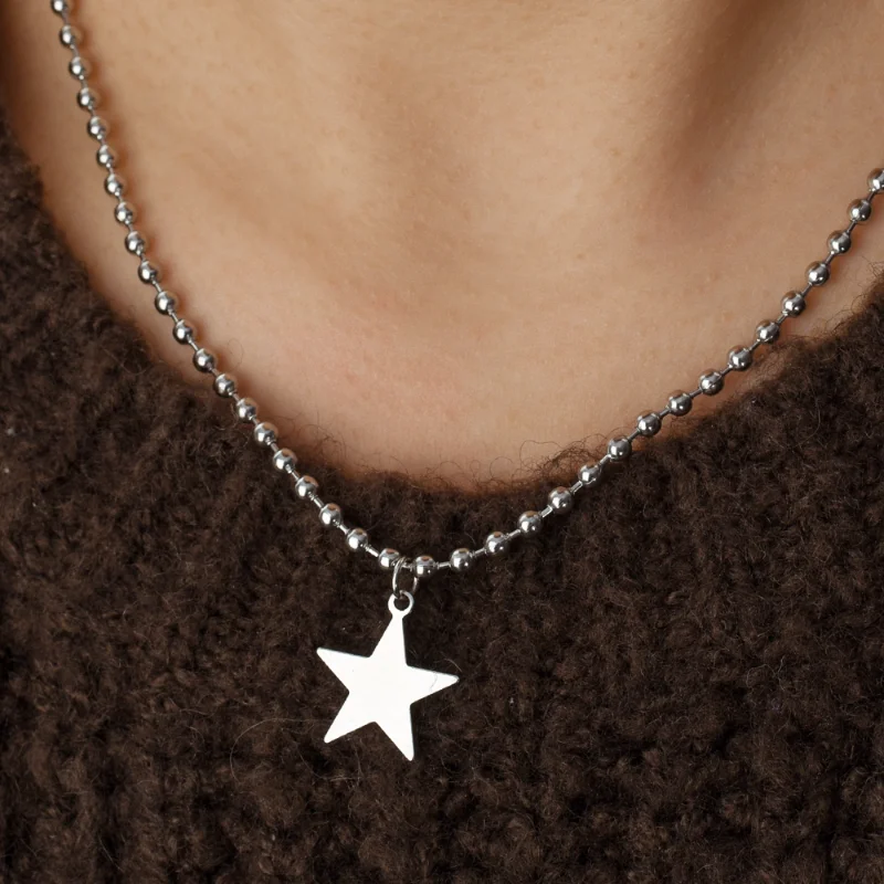 

Star Pendant Necklace for Men Women Y2K Hip Hop Hot Girls Beads Chains Titanium Steel Choker Korean Fashion Jewelry Accessories