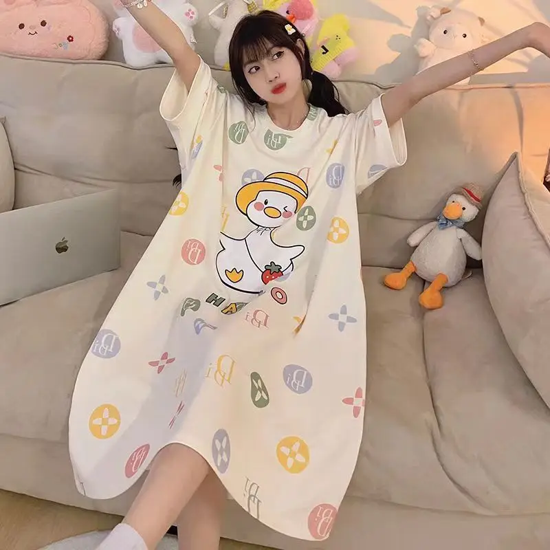 Oversize Women Dress for Night Cartoon XXL Nightgowns Party Home Clothing Kawaii Roomwear Sleepwear Loose H Nightdress for Girls