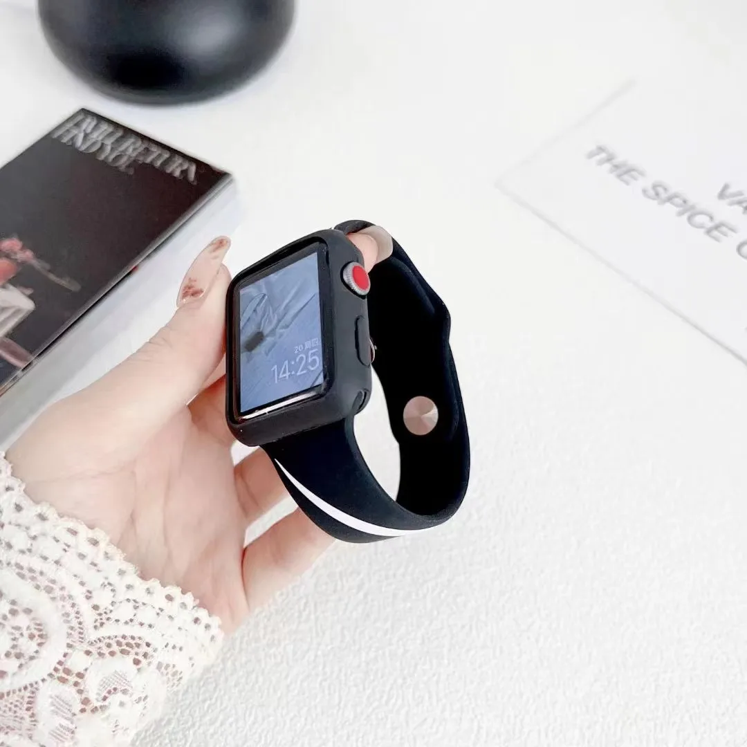 

Ремешок для Apple Watch Band 49 мм 44 мм 45 мм 41 мм 40 мм 42 мм 38 мм, мягкий силиконовый спортивный браслет iwatch Serise 8 7 SE 6 5 3 Ultra 49 мм