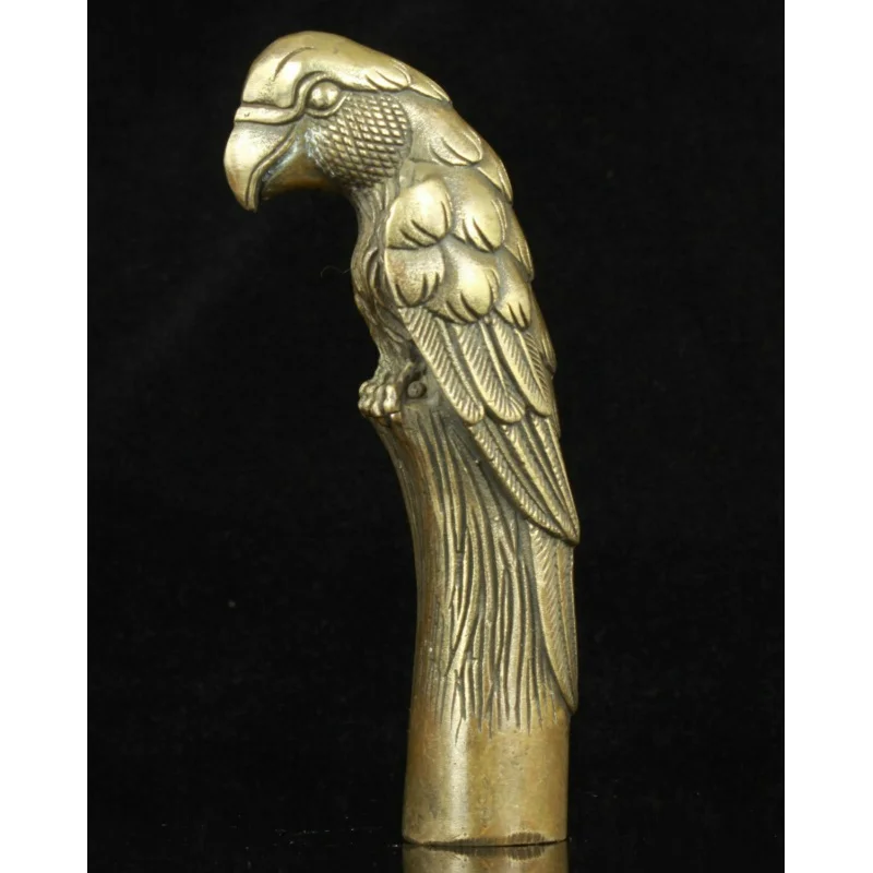 

Old Carving Bronze Lifelike eagle Parrot Statue Cane Head Walking Stick Head