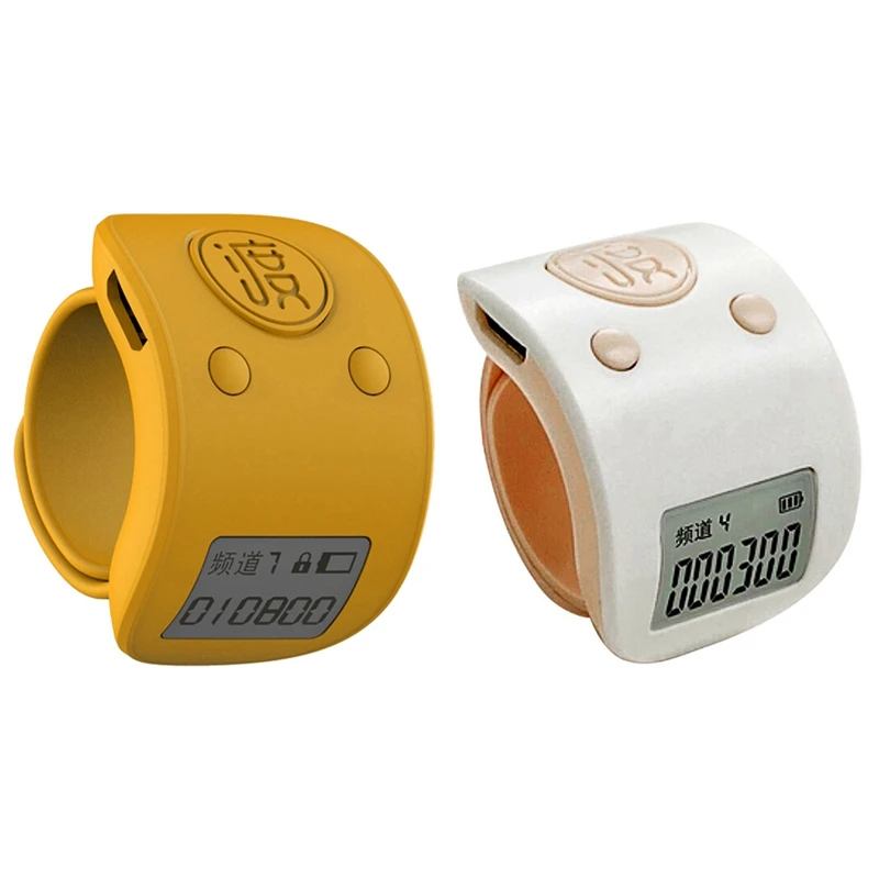 

RISE-2PCS Mini Digital LCD Electronic Finger Ring Hand Tally Counter 6 Digit Rechargeable Counters Clicker, White & Yellow