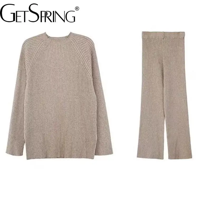 

GetSpring, женские брюки, комплекты сезона осень-зима 2022, темпераментный вязаный свитер с длинным рукавом, свободные длинные брюки с широкими шт...