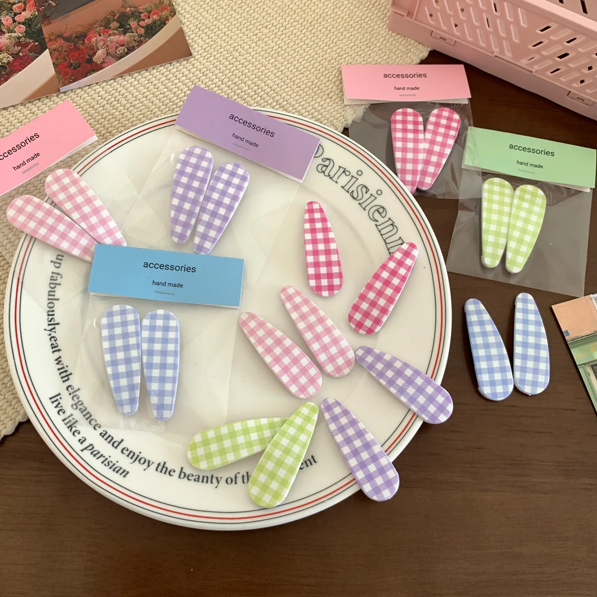 

2pc Kroean Elegant Plaid Hairpin Hairgrip Hair Clips for Girls Women Kids Childs Vintage Crab for Gift Hair Accessories