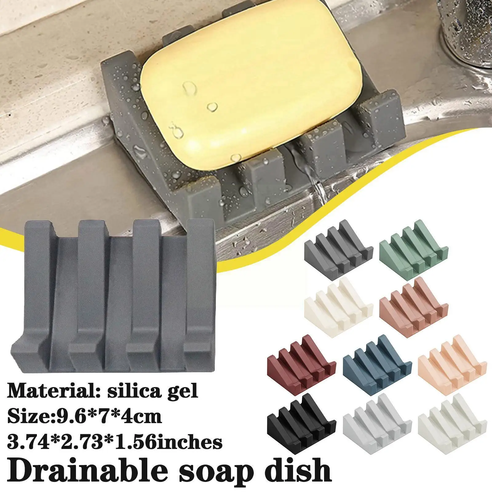 

Silicone Soap Dish With Drain, Shower/bathroom Soap Rack, Tray/kitchen Draining Waterfall Self Soap Keeper M3w4