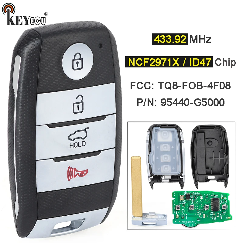

KEYECU FSK 433.92MHz NCF2971X / ID47 TQ8-FOB-4F08, 95440-G5000 Keyless-Go Smart 4 Button Remote Key Fob for Kia Niro 2017-2020