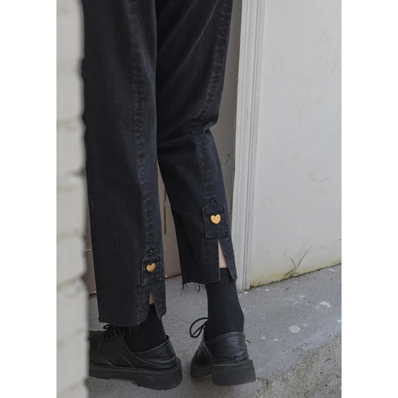 

Женские черные джинсы с высокой талией градиентные американские модные уличные джинсы с широкими штанинами женские джинсовые брюки прямые мешковатые джинсовые брюки