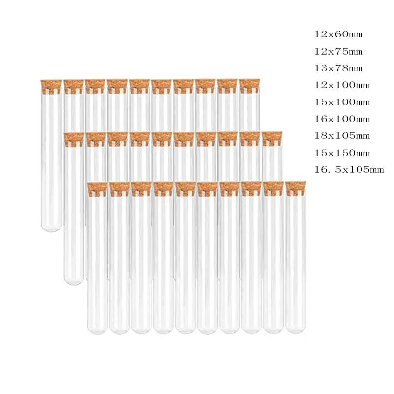 

20pcs Transparent Plastic test tube with Cork Stopper U-shape bottom Laboratory or Wedding favours Spice Tube