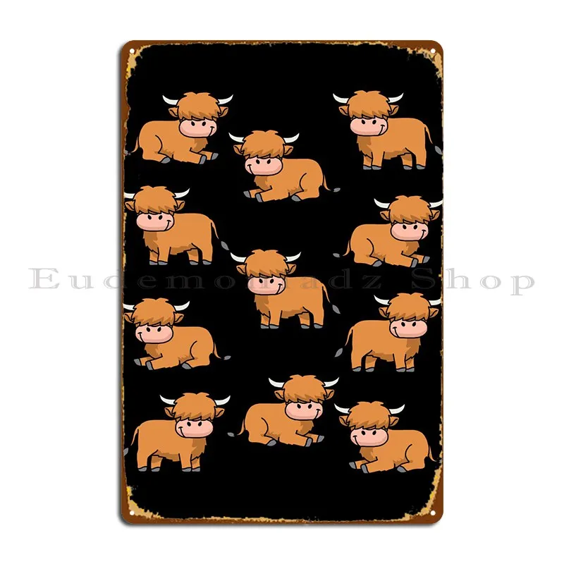 

Cute Highland Cow Pattern Metal Sign Pub Home Mural Designer Wall Cave Tin Sign Poster