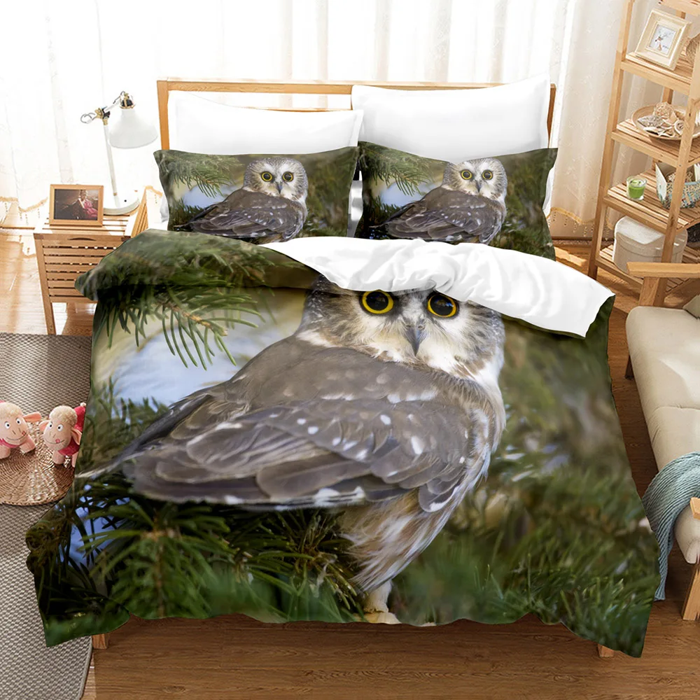 

Owl Bedding Set for Bedroom Bed Home Cute Animals Hand Drawn Style Set Merry Christma Duvet Cover Quilt Cover and Pillowcase