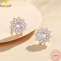 real 925 sterling silver jewelry zircon snowflake stud earrings for women rose gold plating femme luxury accessories 2022 new