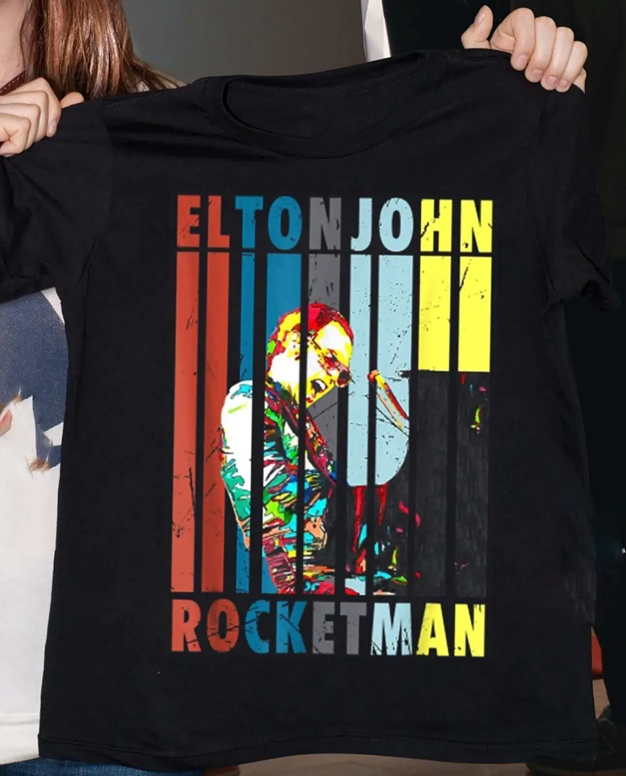 Elton John Singing Men Black Cotton Tee O-Neck Cotton T Shirt Men Casual Short Sleeve Tees Tops Camisetas Mujer