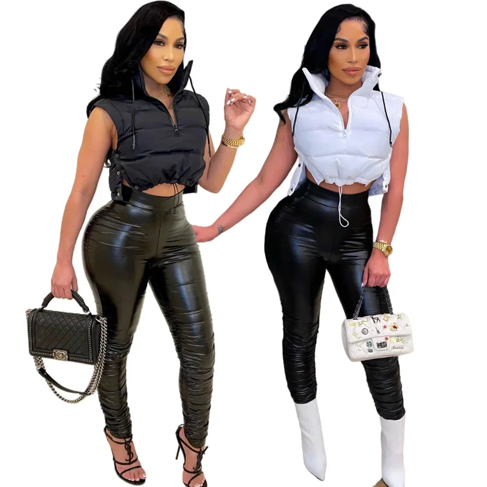 

New in Winter Solid Down Vests Fashion Turtleneck Streetwear Zip Streetwear Concise Female Coat Side button Puffer Jacket