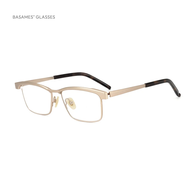 

Basames Handmade Glasses Frame Men Titanium UltraLight Rectangle Browline Woman Myopia Eyeglass Prescription Eyewear TH9122