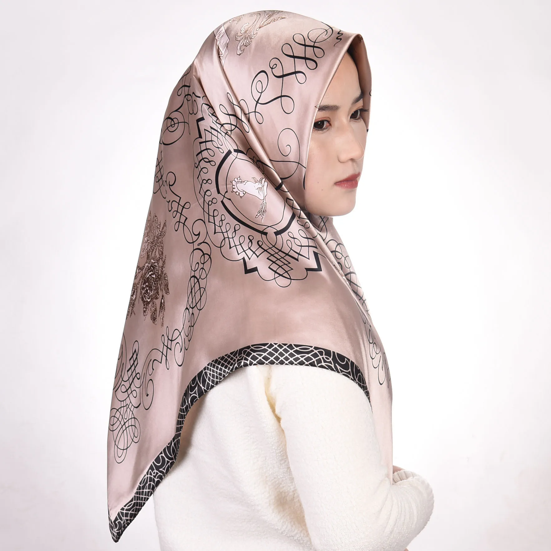 

Fashion Hijab Scarfs for Ladies Square Shawls Wraps Bandana Head Scarves Female 90*90CM Square Handkerchief Neck Scarf For Women