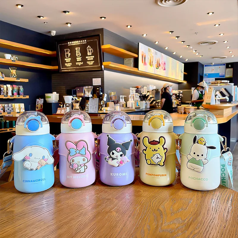 

Kawaii Sanrio My Melody Kuromi Cinnamoroll PomPomPurin Straw Thermos Cup 570ml Cup 2023 New Crossbody Children's Insulation Cup