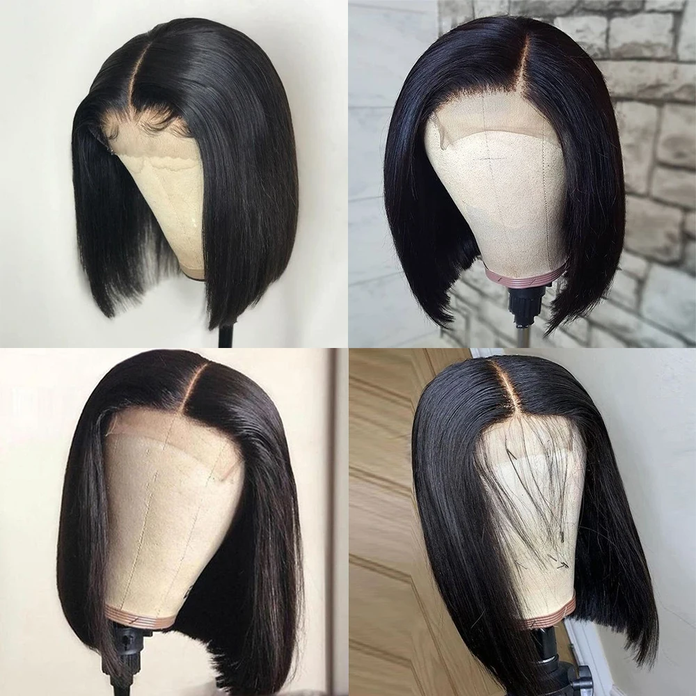 krótki bob prosto koronkowa peruka na przód 13x4 ludzki włos brazylijska klasa Remy naturalny czarny kolor gęsty 150% dla kobiet