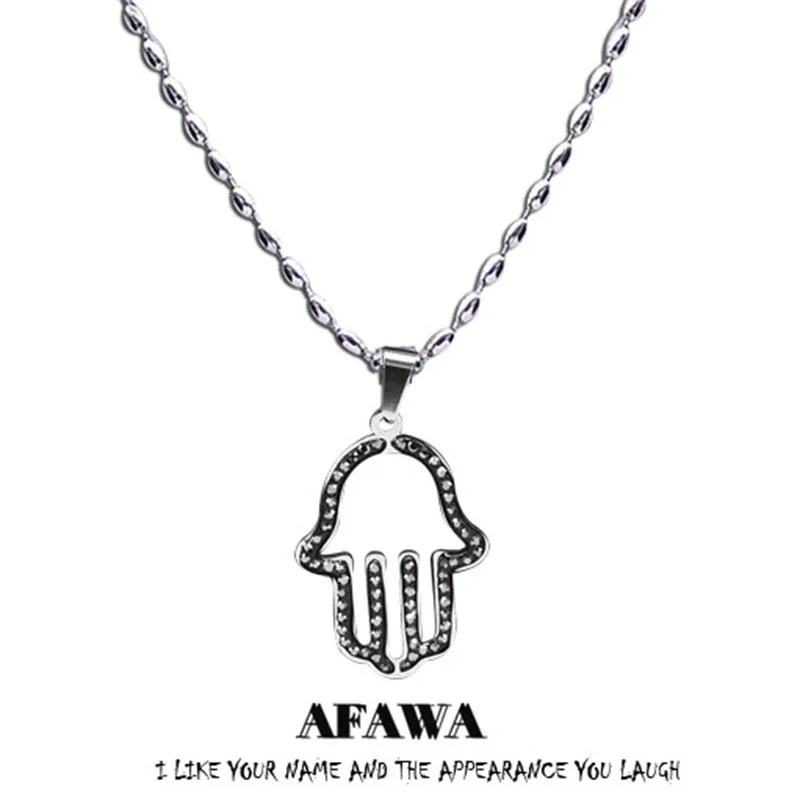 

Hamsa Hand Stainless Steel Black Crystal Chain Necklaces Women/Men Silver Color Choker Necklace Pendant Jewelry collier N4897S01