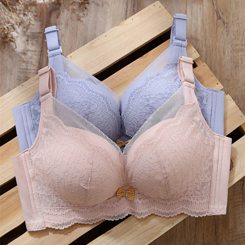 

Lace Women Bra Thickened 5cm Bowknot Gathered Comfortable AB Cup Small Chest Flat Bra Without Steel Rings Sexy Bras for Women