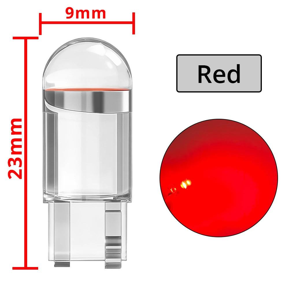 

4X Автомобиль T10 W5W 194 Стеклянный корпус Светодиодная лампа Cob 6000K Клиновый указатель поворота Лампа номерного знака Купол багажник Festoon Свет Белый Синий Красный