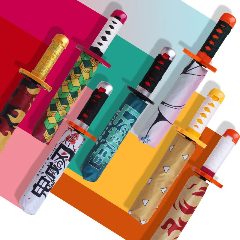 

Demoned Slayers Umbrella Cartoon Anime Umbrella Knife Shape Lightweight Parasol Folding UV-proof Umbrellas For Christmas Gift
