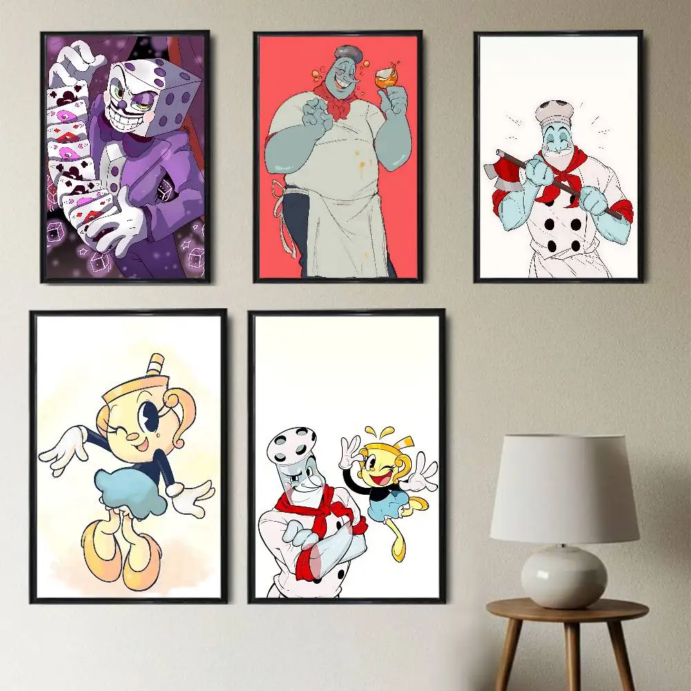 Фото Постер с изображением персонажа Cuphead из игры Chef Saltbaker King Dice, модный настенный декор для офиса или бара, лучший подарок, наклейка, напечатанная на полипропиленовой бумаге №1
