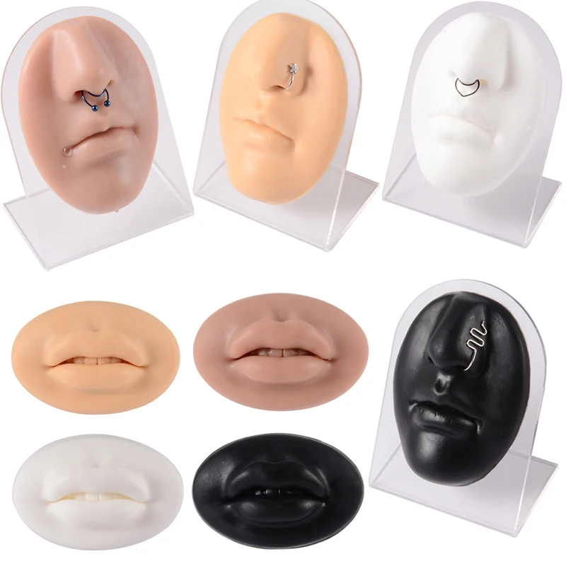 

1Pcs Simulation Soft 1:1 Silicone Face Model Puncture Practice Human Nose Mouth Body Part Display Nose Piercing Jewelry Teaching