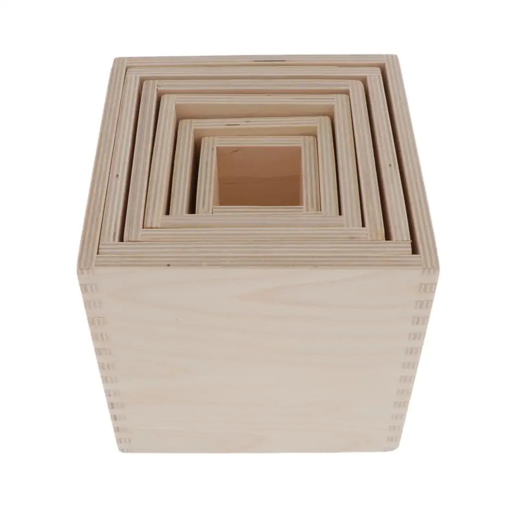 

6 Pieces Wooden Nesting Cups Boxes Baby Building Set Cubes Educational Toy Children Gift