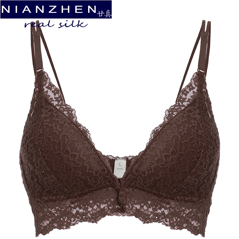 

NIANZHEN Real Silk Bra for Women 3/4 Cup Triangle Wire Free Back Closure Adjusted-straps Underwear Sexy Lingerie 911190
